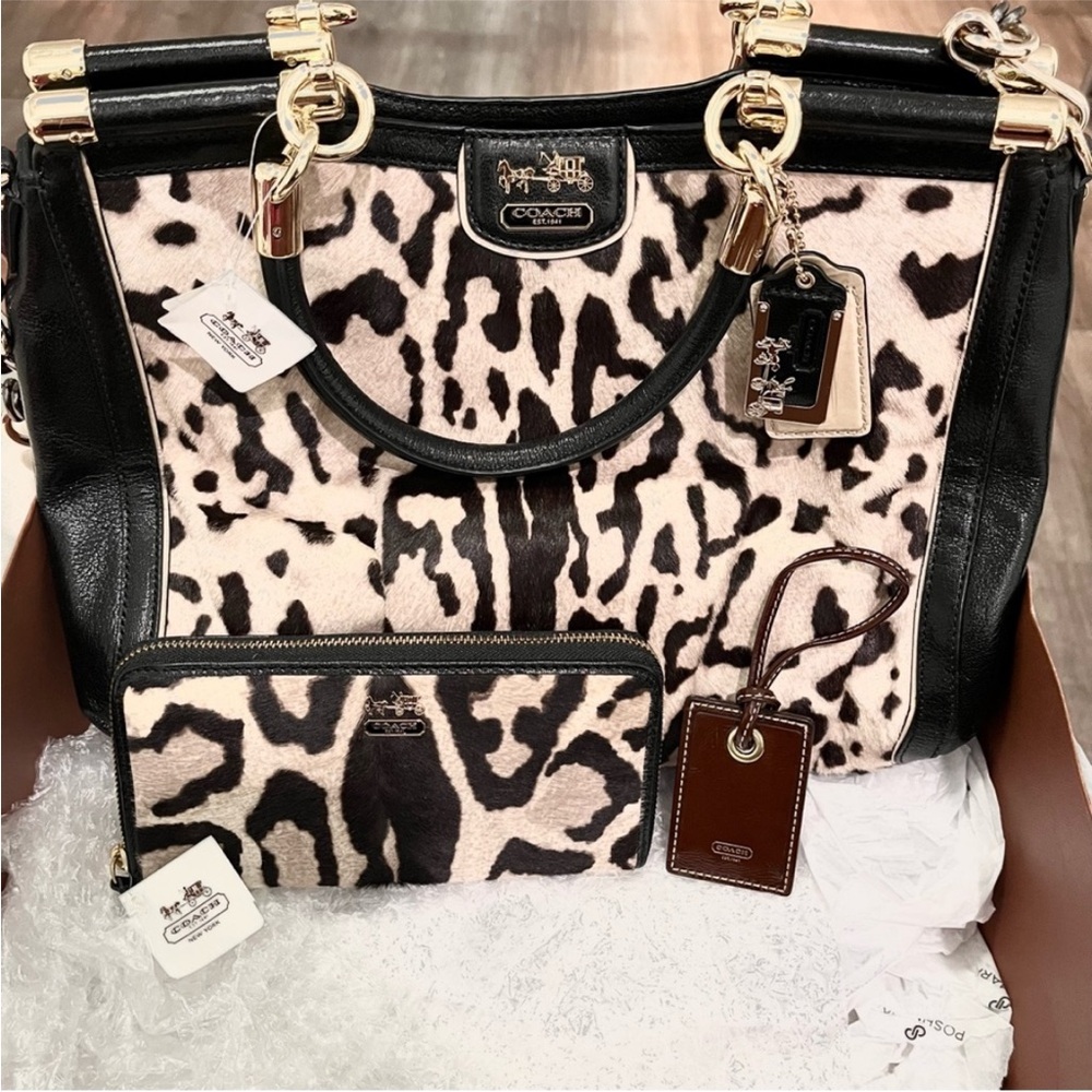 Coach 2012 Madison Haircalf Mix Madeline Satchel Shoulder Bag & Wallet Dusty NWT